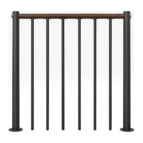 Ringhiera per scala diritta - Nero - Acciaio verniciato a polvere - Lunghezza 1 m - Corrimano in legno di noce - RE-I-RV-BOIS-NN