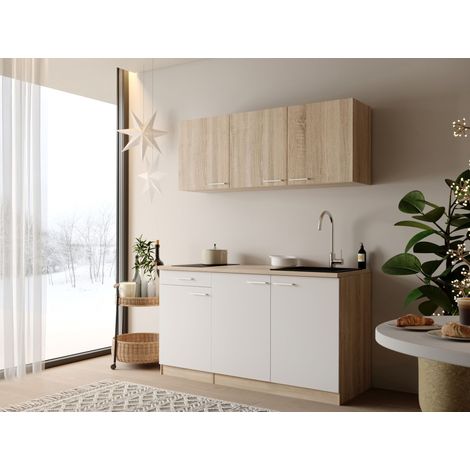 Küche Küchenzeile Singleküche Eiche Weiß Ingrid 150 cm ohne Kühlschrank Respekta