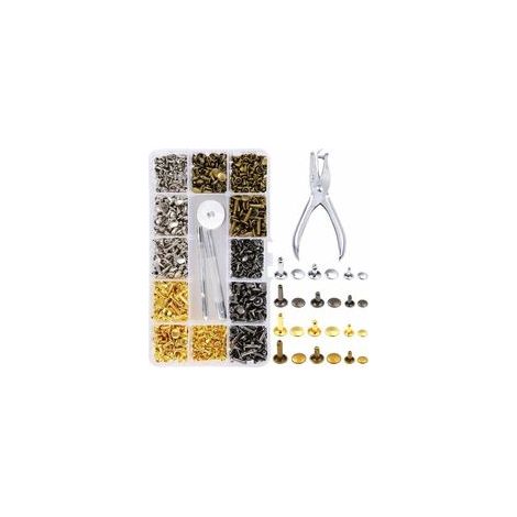 360 rivet cuir Set double Casquette Rivet clous en métal tubulaire 3 tailles avec Punch Pince 3 pièces et outil de configuration kit pour cuir Craft réparation de décoration, 4 couleurs, (1/5)