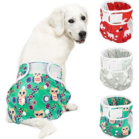 Lot de couches pour chiennes, lavables, anti-fuites, douces, absorbantes, avec boutons réglables en cas d'incontinence et de chaleur (1/5)