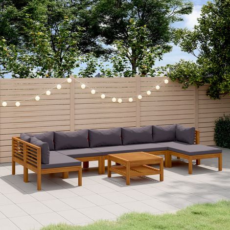 Salon de jardin 8 pcs Ensemble Table et Chaise de Jardin - avec coussin Bois d'acacia solide BV942479 - BonneVie (1/5)