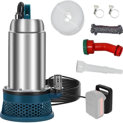 Pompe submersible sans fil pour batterie, Pompe à eau sans fil 5000L/H Pompe submersible hauteur de refoulement 16m avec tuyau de 5 m pour piscine, jardin, réservoir, étang, puits de (1/5)