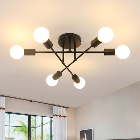 Plafonnier Industriel Noir, 6 Lumières Moderne Lustre Luminaire E27 (1/5)