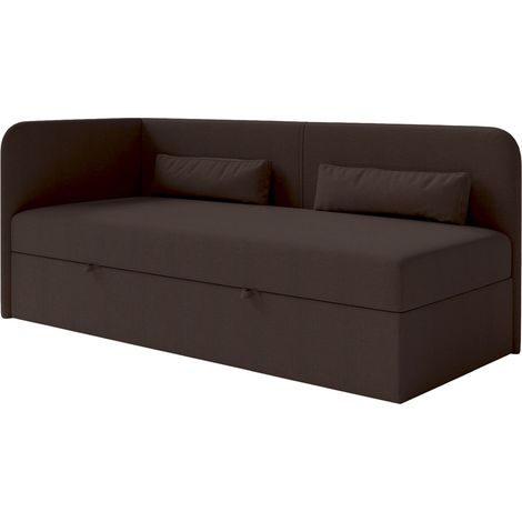 Selsey Calmmo – Jugendbett 90x200 mit Bettkasten, Chenille-Bezug, Kopfteil links, Dunkelbraun (1/5)