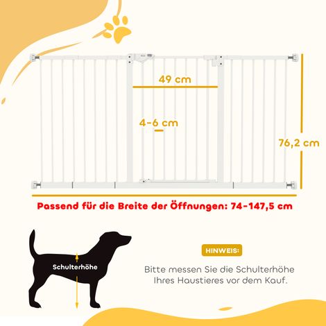 Hunde-Absperrgitter, erweiterbar, Klemmmontage, Metall, 136x76cm, Weiß (1/5)