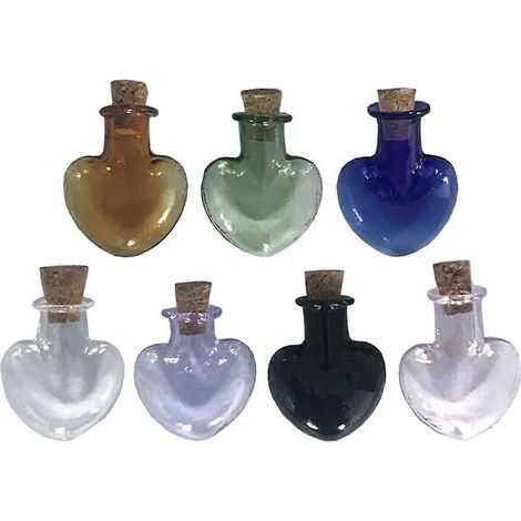 Lot de 7 bouteilles à souhaits en verre avec couvercle en liège, bocaux à souvenirs en forme de cœur pour sable-2.6x2.2cm (1/4)