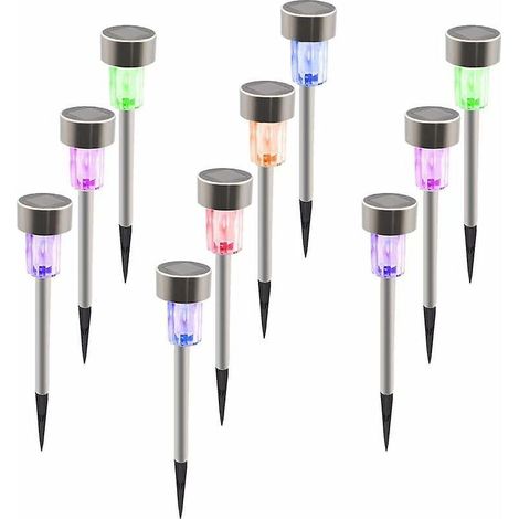 (10 Pcs Colorful Lamps) Solar Garden Light For Outdoor - Rechargeable Solar Lamp For Outdoor Waterproof And Secure Stainless Steel Tube (1/5)