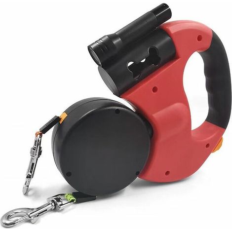 Laisse double rétractable pour chien avec deux cordons de 3 mètres de long, laisse double sans enchevêtrement à 360° pour promener deux chiens jusqu'à 22,7 kg, rouge (1/5)