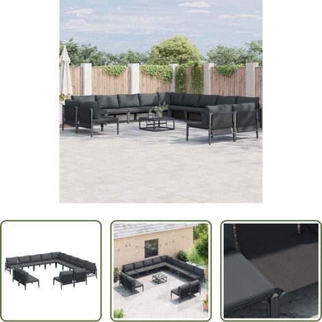 vidaXL Canapé de jardin - Ensemble de canapé de jardin avec coussin 13 pcs Noir Acier (1/5)