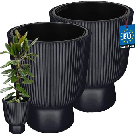 KOTARBAU® Lot de 2 Pot de Fleur - Pot Plastique Plante Ø 39 cm - avec Bac Intérieur -  Pot de Jardin - Pot de Fleur Exterieur -  H : 49 cm - PVC - Anthracite - Nervuré (1/4)