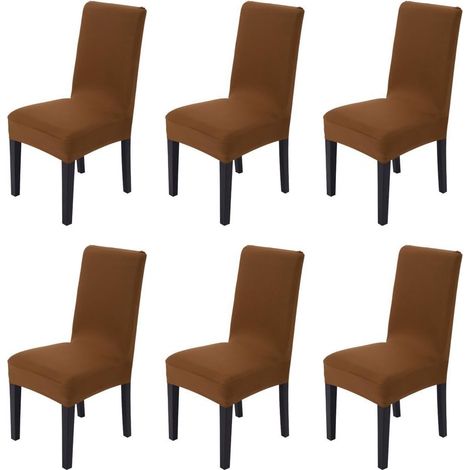drmfly 6 Elastizität Bügelfrei Stuhlhusse Stretch Schonbezug Stuhlbezug Stuhlhusse für Hochzeit (Kaffee)