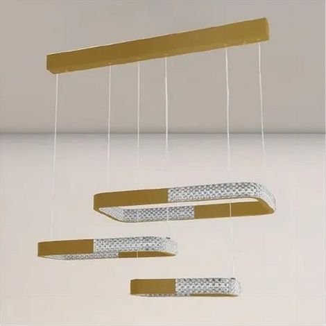 TrAdE Shop Traesio - Lampadario A Sospensione Led 68watt 3 Rettangoli Cristallo Telecomando Oro 32118 - (1/4)
