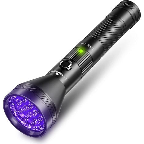 Linterna LED UV recargable, luz negra LED UV de 395 nm, detector de linterna impermeable con batería para mascotas, orina de perro y manchas (1/5)
