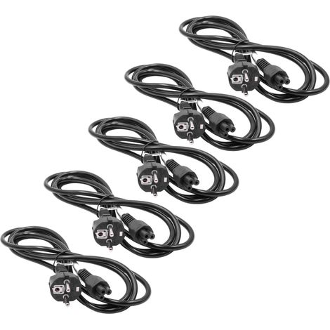 vhbw 5x Netzkabel Schutzkontaktstecker für Kaltgeräte z.B. PC Monitor Computer Drucker Staubsauger - C5 Micky Mouse Kleeblatt Buchse, 2 m (1/2)