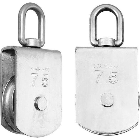 Lot de 2 poulies de levage m75 chargeant 750 kg, bloc de poulie de corde de levage pivotant en acier inoxydable 304 robuste (1/5)