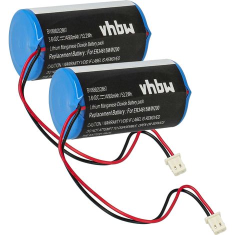 vhbw 2x batería compatible con Visonic MC-S730, MC-S730AC, MC-S710, MC-S720 sistema de alarma (14500 mAh, 3,6 V, Li-SOCl2)