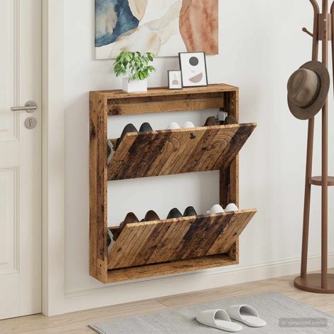 vidaXL Wall-Mounted Shoe Cabinet ALKMAAR 71 x 17 x 86 cm Old Wood (1/5)