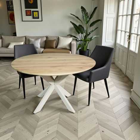Table ronde en bois pied blanc Ø110 cm LEXTON (1/4)