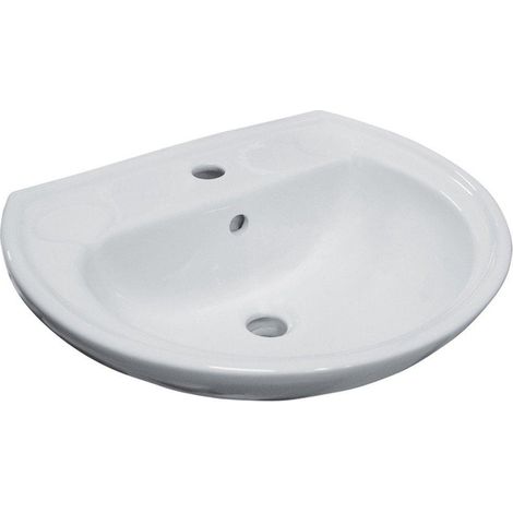 Go by Van Marcke Atlas Lavabo 50x41 cm porcelaine blanc avec trou de robinet traversant sécurité de trop-plein pour tout type de robinet