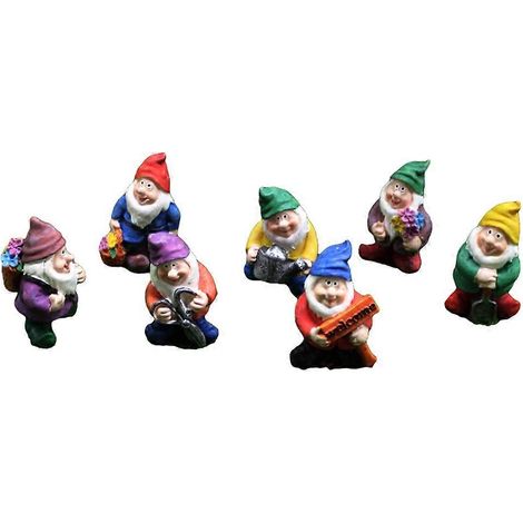 Lot de 7 statues miniatures de gnomes et fées en résine pour jardin (1/5)
