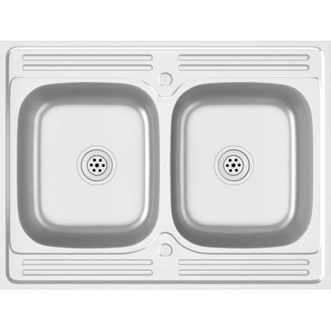 Lavello cucina doppia vasca 800x600x155 mm inox silver 020002430