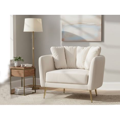Dmora - Sillón Foster, Asiento acolchado, Sofá de salón individual, Silla con reposabrazos, 88x77 h74 cm, Crema y Oro (1/5)