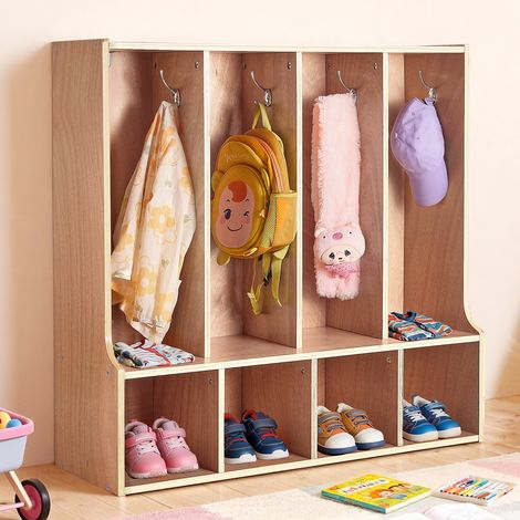 VEVOR Mobiletto Guardaroba per Bambini Porta Cappotti Zaini Scarpe, Armadietto per Bambini 4 Scomparti in Legno per Asilo Nido Scuola Materna Area Ricezione Scolastica, Armadio per Giacche Cappotti (1/5)