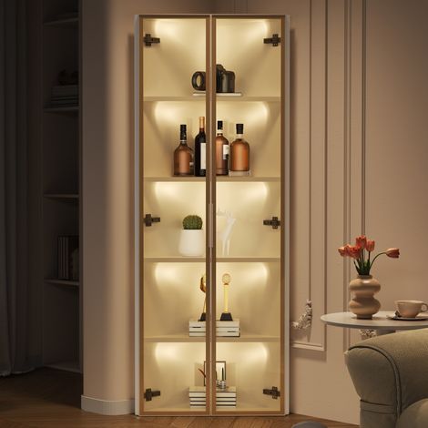 MEUBLIV Vitrine d’angle 62 x 35 x 160 cm blanche – LED intégrée, 2 colis (1/5)