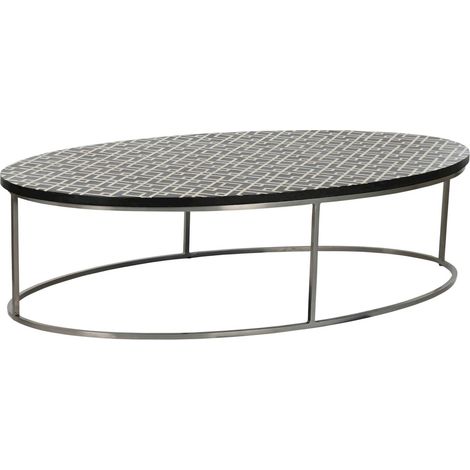 Table basse artisanale motif os noir ivoire style contemporain - Noir motif ivoire et métal argenté (1/5)