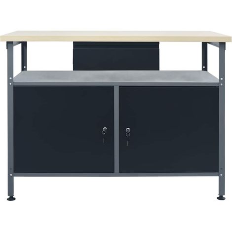 vidaXL Banco de trabajo de acero negro 120x60x85 cm (1/2)