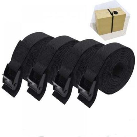 4pcs，Sangle d'arrimage Courte, rembourrée，25mmx1m，Boucle de Serrage，noir (1/4)