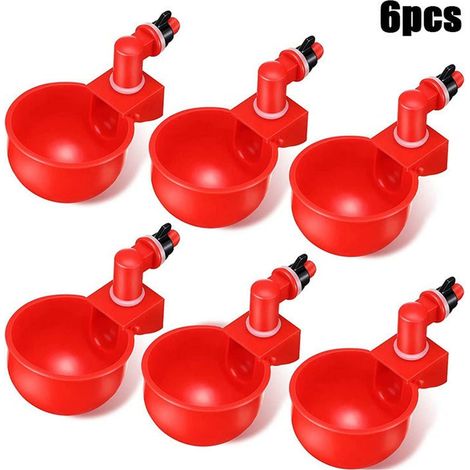 Ensemble de 6 abreuvoirs automatiques rouges pour volailles, poulets, canards et cailles, à installer dans des cages ou des zones d'élevage domestiques.-AquaForge (1/5)
