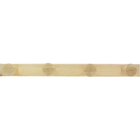 Patère murale 4 têtes en pin brut L.475xH.42xP.60mm