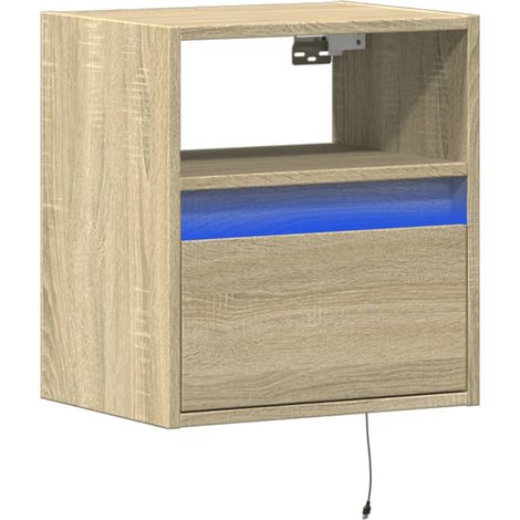 Comodino sospeso con luci LED con cassetto 41 x 31 x 45 cm in multistrato color rovere DEC034190