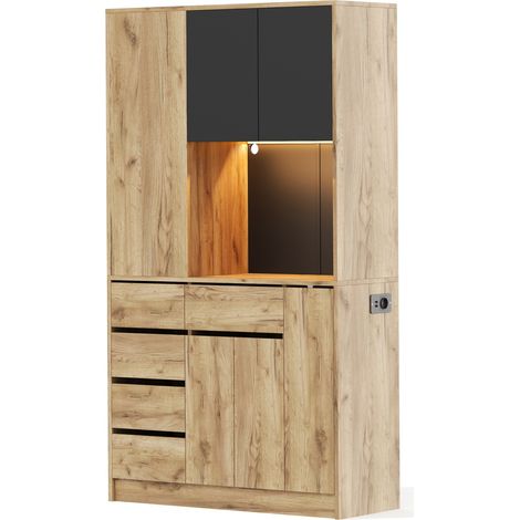 Hoher Küchenschrank aus MDF 185 x 105 x 40 cm mit LED, Steckdosen und verstellbaren Böden (1/5)