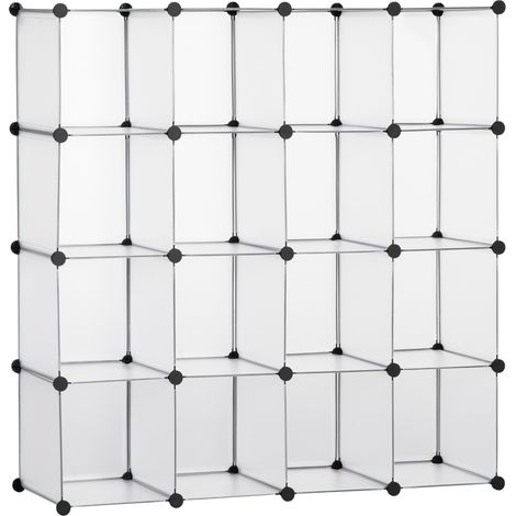 Estantería modular de cubos de 16 compartimentos blanca de acero y plástico 125 x 32 x 125 cm (1/5)