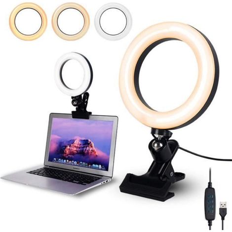 1 Anneau lumineux, 3 modes éclairage, 10 niveaux intensité, clip montage, bureau ordinateur portable (1/4)