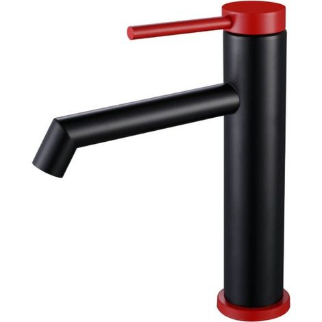 Robinet de lavabo (rouge), contrôle de l'eau chaude et froide, cartouche en céramique, matériau en acier inoxydable
