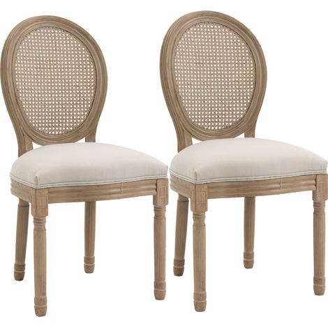 Lot de 2 chaises Louis XVI cannage VERSAILLES lin beige (1/5)