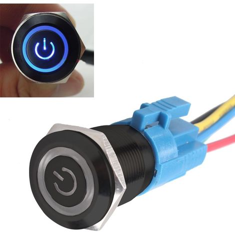 E Support Noir voiture camion Interrupteur Bouton Poussoir Interrupteur à bascule 19 mm prise 12 V 5 A LED Bleu Lumière (1/5)