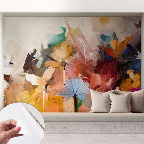 Papier peint adhésif décoratif avec colle pour salon chambre et bureau Installation rapide Abstrait floral 208x146 cm (1/5)