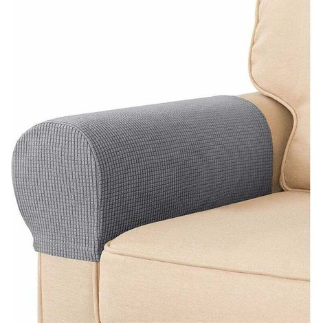 SABIR Lot de 2 housses d'accoudoirs en tissu extensible élasthanne imperméable antidérapant pour fauteuils, canapés, fauteuils inclinables (gris clair) (1/4)