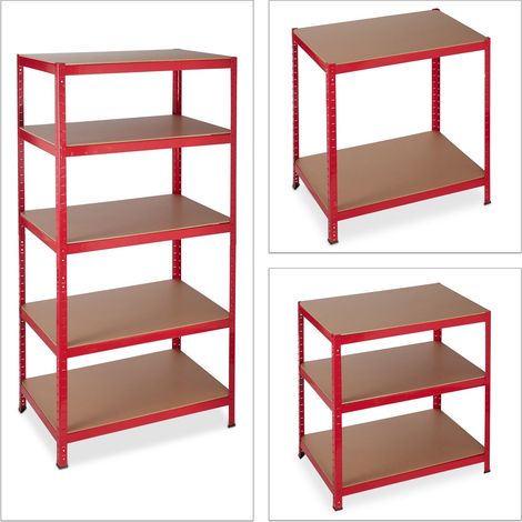 Étagère de rangement charge lourde ajustable 180 x 90 x 60 cm pour garage et cave en métal rouge (1/5)