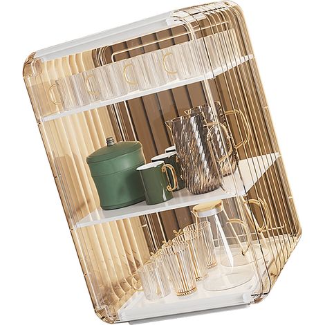 Stapelbarer, luxuriöser und eleganter Becherhalter, staubdicht, transparent, geeignet für Wohnzimmer, Büro, Arbeitszimmer und Schränke, große Größe - weiß. (1/5)