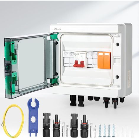 Boîte de Combinaison Photovoltaique DC 500V 32A Boîtes de Jonction avec Parafoudre, Disjoncteur et Connecteur Solaire, pour Système DC Solaire, IP65 étanche, Plug et Play (1/5)