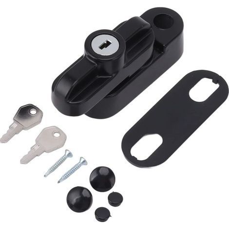 Serrures de fenêtre, serrures extérieures en alliage d'aluminium, loquets de sécurité avec clés et vis, fixation de sécurité pour fenêtres de placard simples et doubles (noir) (1/5)