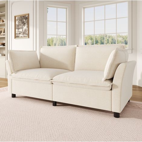 Divano a 2 posti 155x81x87 cm, seduta ampia, cuscini bracciolo, tessuto Chenille beige (1/5)