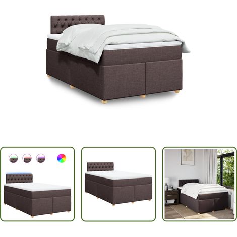 vidaXL LED-Beleuchtung - Boxspringbett mit Matratze Dunkelbraun 120x200 cm Stoff (1/5)