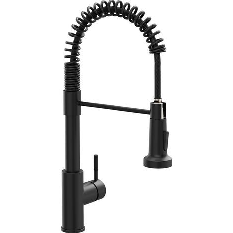 Robinet de cuisine noir extractible avec douchette et 2 becs, mitigeur rotatif 360° en acier inoxydable (1/4)