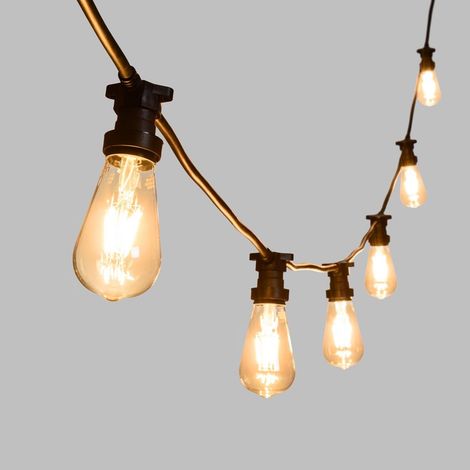 CATENA CATENARIA LUMINOSA 10 METRI NERA PER 10 LAMPADINE LED E27 DA ESTERNO IP65